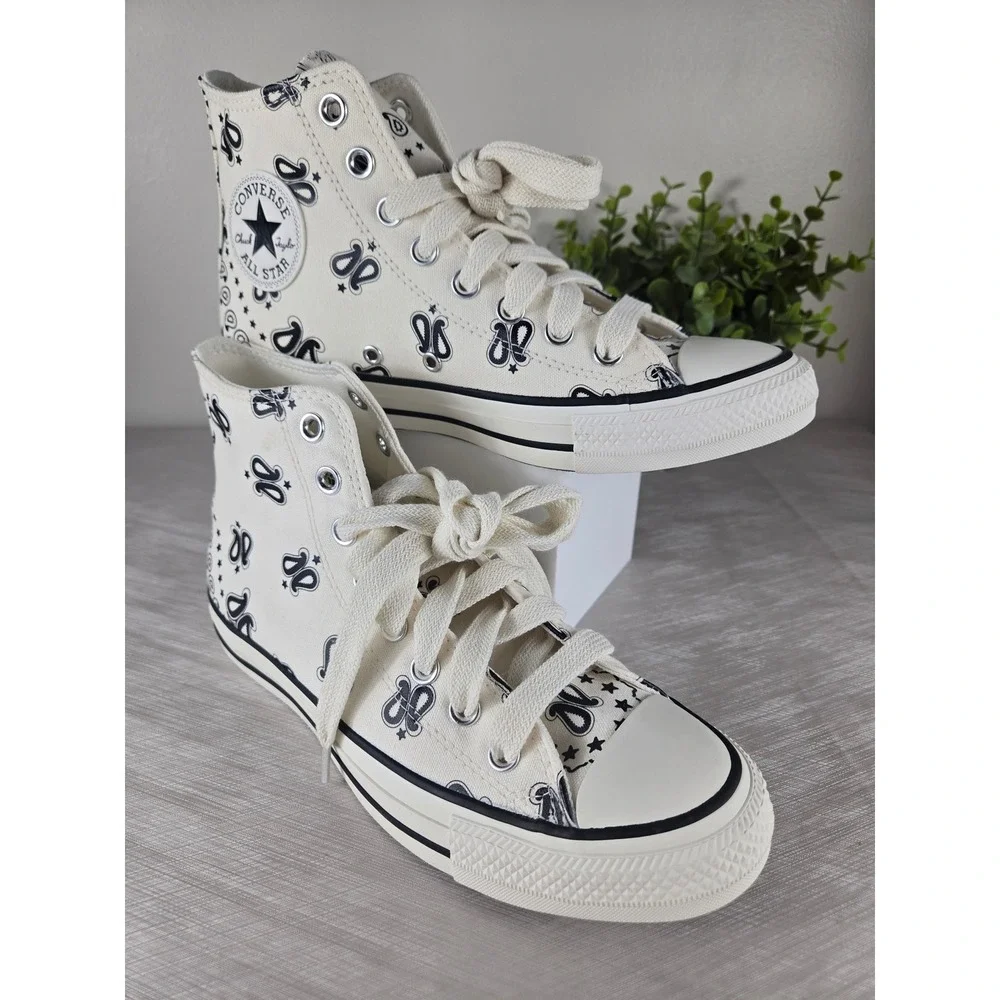 Converse Chuck Taylor All Star Hi Paisley Egret Black A15810F Mens 6.5 Womens8.5
